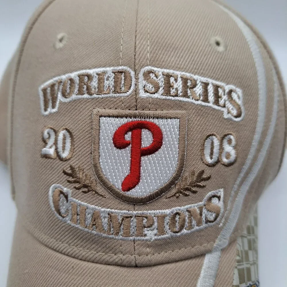 2008 Nike Philadelphia Phillies World Series Champions Hat Cap Tan White EUC‎